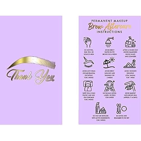 50 Pck Microblading Aftercare Cards, Size 3.5x2inch, PMU supplies, Microblading Aftercare, Purple