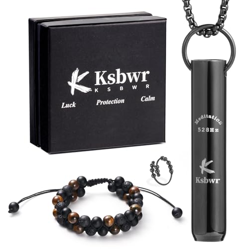 528Hz Meditation Breathing Necklace - Love Frequency Anxiety Stress Relief, Paired with Obsidian & Decompression Ring ,Mindful Meditation, Breathwork, Relaxing, Calm and Stress Reduction Anti-Anxiety Solution for Adults