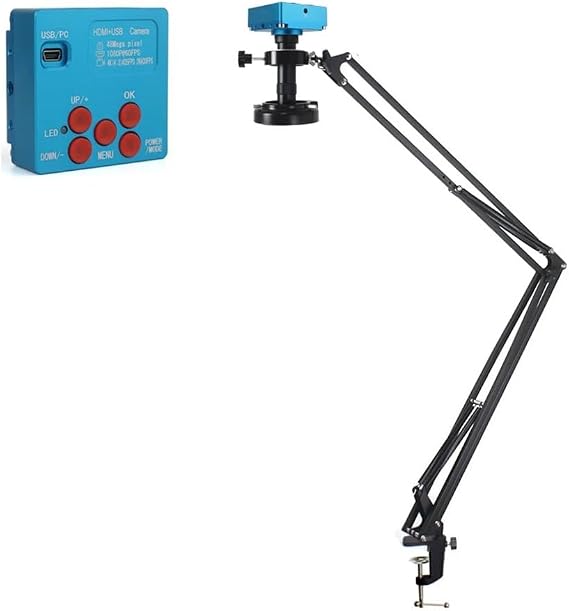 Microscope 48MP 4K 1080P HDMI USB Industrial Video Digital Microscope Camera 130X Zoom C Mount Lens Cantilever Stand for Repair Soldering(37CM-01)