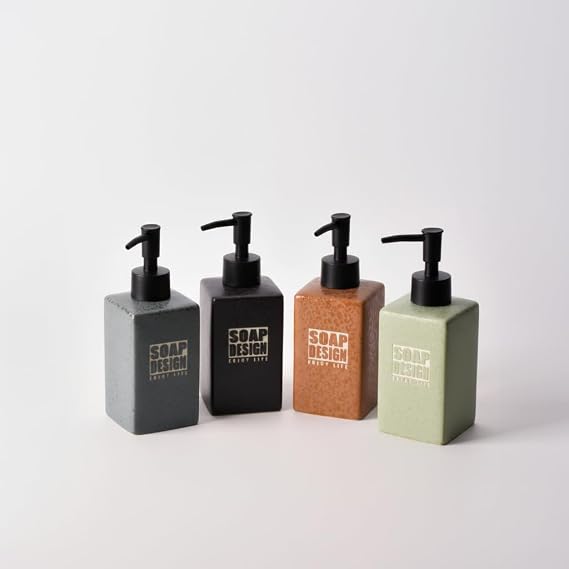 Deconox 500ml Seramik Sıvı Sabunluk, Mat Taş Dokulu ve Kare Tasarım, Siyah Pompalı Banyo ve Mutfak Deterjan Dispenser (1 Adet - Asorti/Karışık Renk Gönderilir)