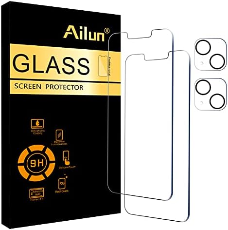 Ailun 2 Pack Screen Protector for iPhone 13 mini [5.4 inch] Display 2021 with 2 Pack Tempered Glass Camera Lens Protector,[9H Hardness]-HD