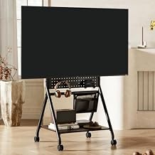 JKGHK Black Mobile TV Stand, Mobile TV Cart with Perforated Board Storage, Height Adjustment Portable Rolling TV Stand, TV Floor Stand Mount on Wheels fits 43-86" TVs