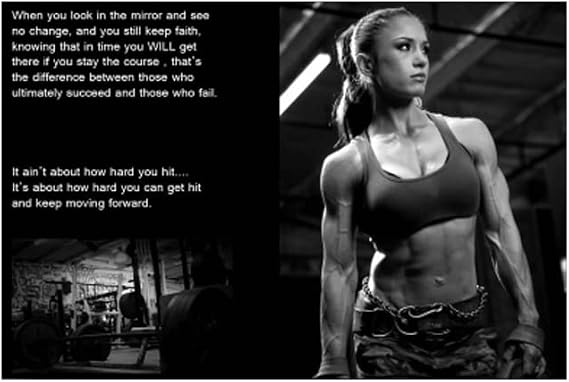 Sexy Fitness Girl Canvas Posters Bodybuilding Inspirational Quotes Wall Art Gym Training Room Decor Dumbbell Workout Strong Woman Wall Painting(No Frame)