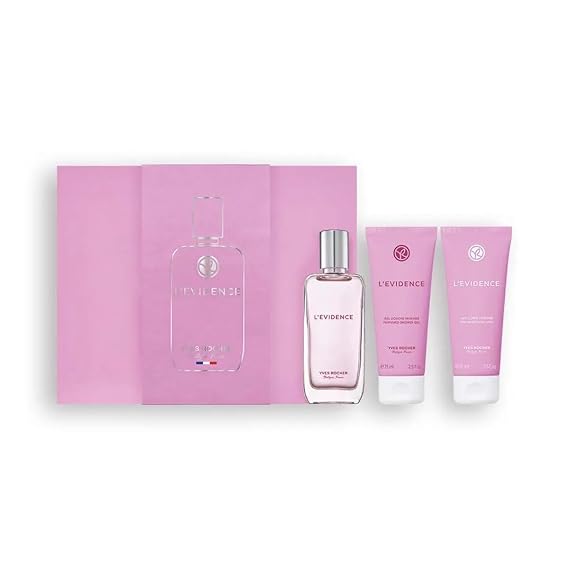 Yves Rocher L'Evidence Perfume for Women Long Lasting Fragrance Shower Gel and Body Milk Set of 3-50 ml./1.7 fl.oz. 75 ml./2.5 fl.oz.
