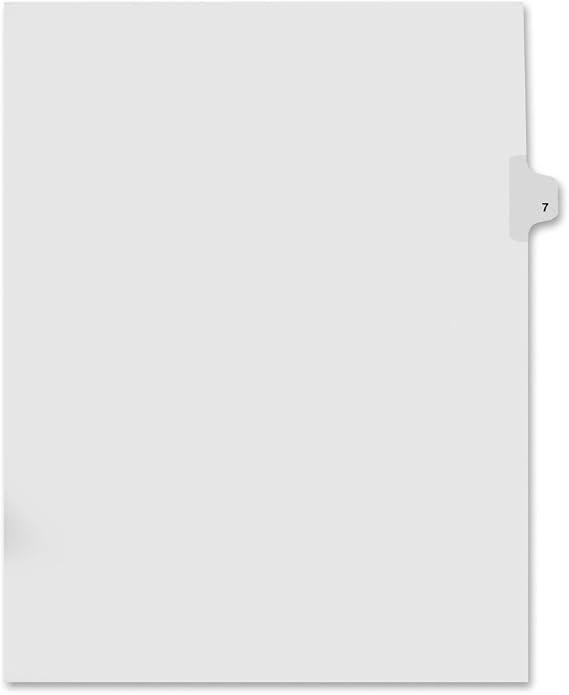 Letter Size Individual Number Index Dividers, Side Tab, 1/25th Cut, 25 Sheets per Pack, White, Number 7 (81117)