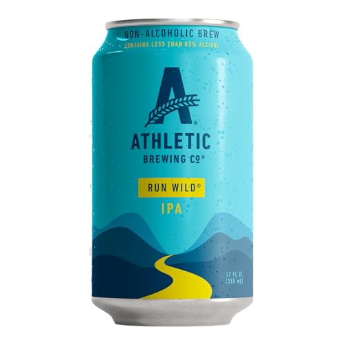 Athletic Brewing Company Craft Non Alcoholic Beer, IPA, Pair With Pizza, Burgers, or Tacos, Vegan Hops & Malt Blend With Citrus & Pine Notes, Low Calorie, Run Wild, 24 Pack, 12 FL Oz Cans