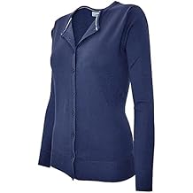 Women's Solid Basic Stretch Button Down Knit Sweater Cardigan, Navy, Large
