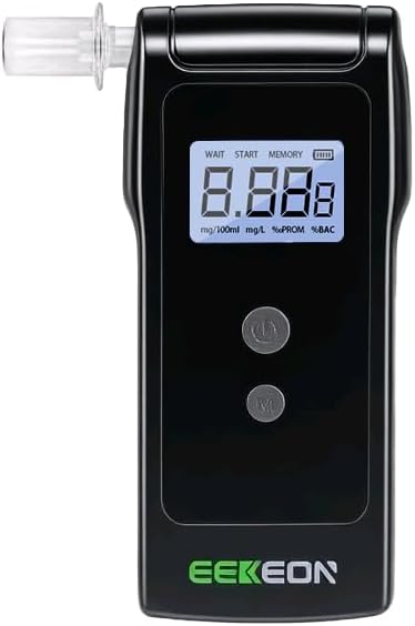 Breathalyzer, Fuel Cell Breathalyzers for Alcohol, Personal Alcohol Breathalyzer Tester for Home with LCD Digital Display and 10 Mouthpieces Black