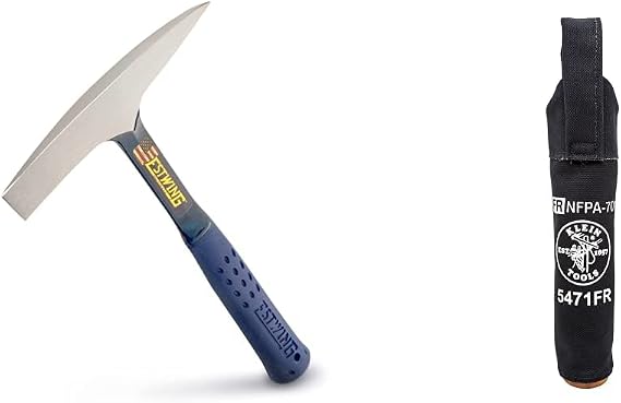 ESTWING BIG BLUE Welding/Chipping Hammer - 14 oz Slag Removal Tool with Forged Steel Construction & Shock Reduction Grip - E3-WC and Klein Tools 5471FR Flame-Resistant Electrode Bag