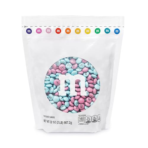 M&MS World Gender Reveal Milk Chocolate Candy 2lb Bag with Light Blue and Pink M&MS for Baby Showers Gender Reveal Parties and New Baby Favors