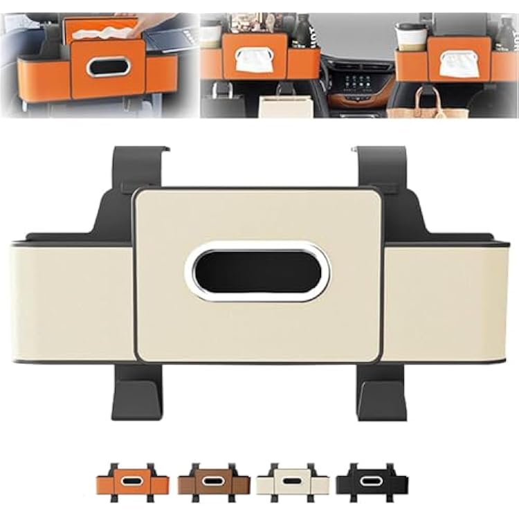 Car Organizer Back Seat,Car Organizer and Storage Box,Multifunctional Back Seat Organizer, Tissue Box and Storage Box Hook with Cup Holder with Most Vehicles White