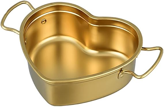 Korean Ramen Pot 8.5 * 7.7 Inch, UNOSCHRIM Heart Shaped 304 Stainless Steel Cooking Pot, Fast Noodle Cooker with Double Handles, Multifunctional Kitchen Cookware for Ramen, Soup or Pasta, Yellow