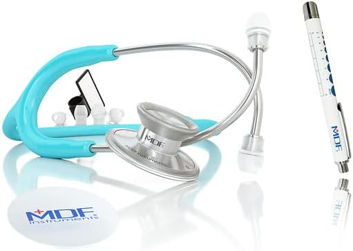 MDF Instruments Acoustica Lightweight Stethoscope for Doctors, Nurses, Students, Sky blue tube + MDF LUMiNiX Illuminator Medical Professional Diagnostic Penlight