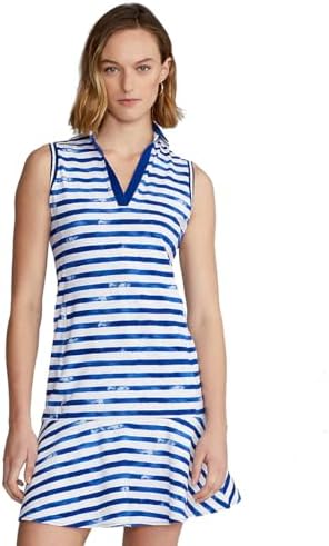 Ralph Lauren RLX Golf Womens Performance Interlock Striped Sleeveless Polo Dress, BlueWhite, XS