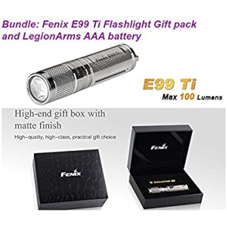 Fenix E99 Ti E05 Titanium Limited Edition 100 Lumen LED Keychain EDC Flashlight Holiday Gift Box with LegionArms AAA Battery