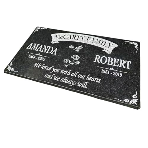 Custom Memorial Granite Thick Stone 12x24 inches Memorial Grave Marker Headstone Garden Marker Cemetery Standard Tombstone 24x12x0.38