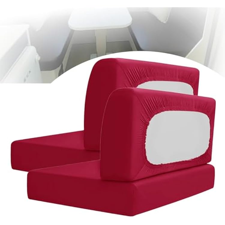 2 Sets Solid Color RV Dinette Cushion Covers, Stretchable Fabric Replacement Camper Cushions Slipcovers for Trailer, 2 Backrest Cover and 2 Bench CoverWine red