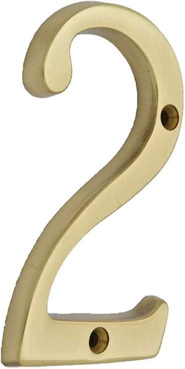 Traditional Heavy Solid Brass House Number 2, 4", Polished Brass Lacquered, 1 Pack, Made in Taiwan