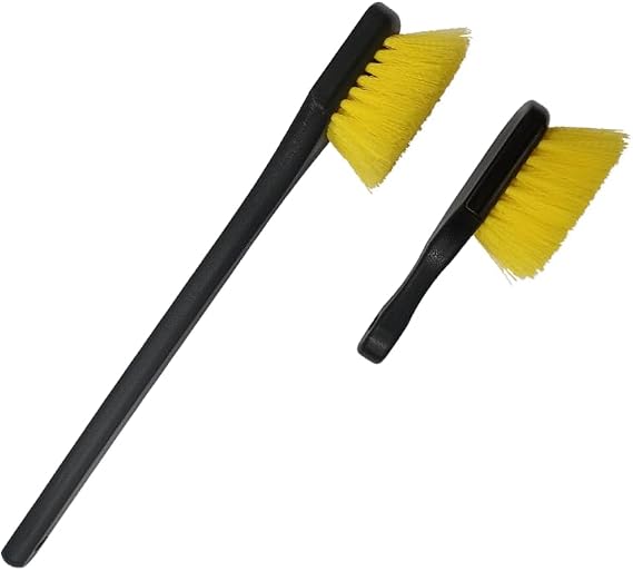 EvaClean Essentials Gong Brush Kit - Heavy-Duty Cleaning Brush Kit with Long (19 Inch) and Short (8.5 Inch) Yellow Polypropylene Fiber Brushes for Various Surfaces