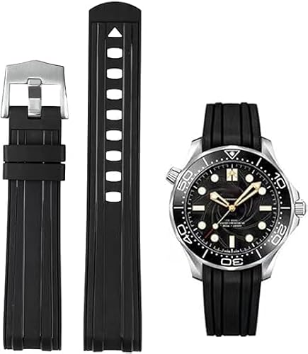 Watch Strap 20mm Rubber Curved Solid End Tapered Watch Band, Compatible with Omega Seamaster New 300 Diving Watchbands Replacement