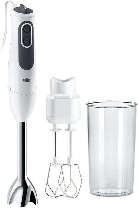 Braun Household MultiQuick, MQ3105B, el mikseri, 11 hız, Splash Control teknolojisi, bulaşık makinesinde yıkanabilir parçalar, BPA içermeyen plastik kap, 600 ml, yeni çift çırpma teli, beyaz