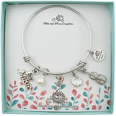 MOM & THREE DAUGHTERS Little Girls Violin Bangle Bracelet in Stainless Steel | Little Girls Bracelet | Violin Bracelet | Band Teacher | Concert Gift