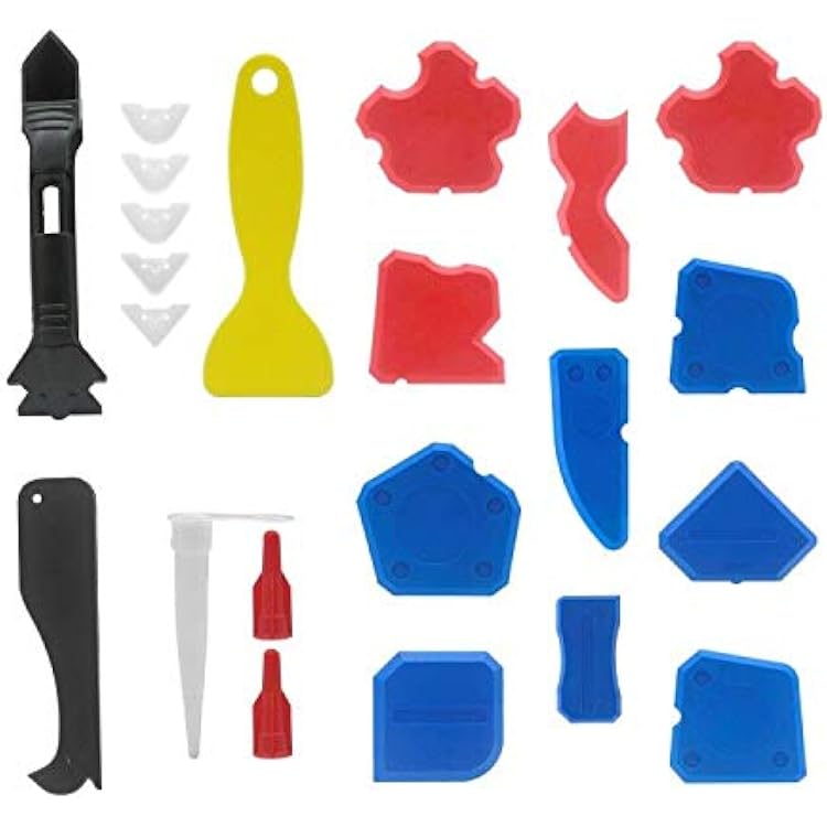 22 Pieces Caulking Tool Kit, Wobe 3 in 1 Caulking Tools Silicone Sealant Finishing Tool Grout Scraper Caulk Remover Caulk Nozzle Caulk Caps 5 Replaceable Pads for Bathroom Kitchen Sealing