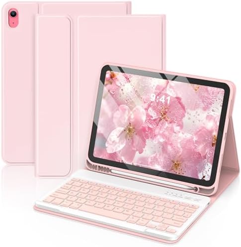 MMK for iPad 11th 10th Generation Case with Keyboard 2022, 10.9, Wireless Detachable Keyboard, with Pencil Holder for iPad 11 inch A16 2025, 10th Gen 10.9 Inch 2022 Pink