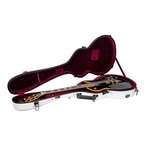 Crossrock Les Paul Fiberglass Guitar Case with TSA Lock | White Gloss, Red Velvet Interior, Backpack Straps Deluxe Hardshell for Air Travel CRF2020LWT