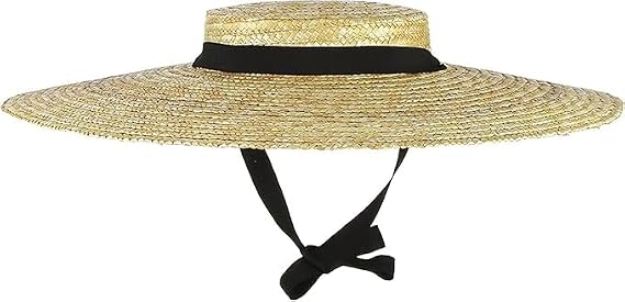 Wide Brim Straw Hat Women, Straw Boater Hat for Women Beach Breathable Woven Straw Hat UV Protection with Chin Strap & Lining Vintage Floppy Wide Brim Straw Hat, Black Strap, Boater Hat