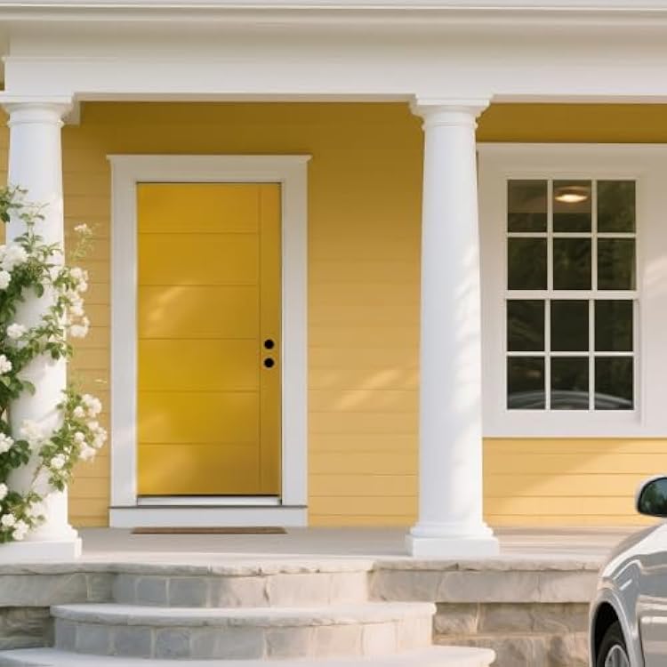 36 x 80 Contemporary U-Groove Flush Panel Fiberglass Entrance Door, Left-Hand Inswing, wBrickmould, Vinyl Frame & LVL Stiles, Low-Maintenance - Yellow Flash Brush Finish