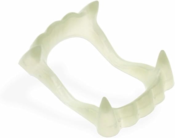 Vampire Teeth Reusable Halloween Glow in the Dark Scary Fake Comfortable Monster Fangs Flexible Plastic White Glowing Werewolf Fang for Theme Party Props Cosplay Dress Up Accessories (Pack of 1)