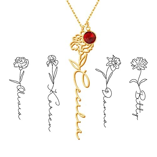 TRANGEL Custom Birth Flower Name Necklace Personalized 18K Gold Plated Necklace Floral Pendant Jewelry Mothers Christmas Birthday Gift for Women