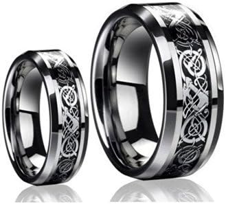 Wedding Rings for Him and Her - 8MM/6MM Tungsten Carbide Celtic Knot Dragon and Carbon Fiber Inlay - Couple Rings Set - Wedding Bands for Couples - Wedding Band Sets for Couples