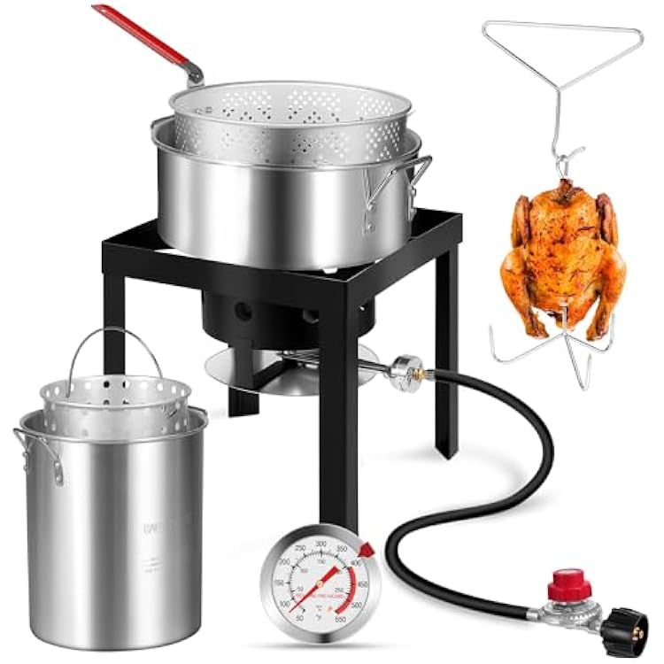 OT3016 Propane 30 Qt. Turkey and 10 Qt. Fish Fryer Boiler Steamer Set, 55,000 BTU Burner, Ideal for Outdoor Cooking
