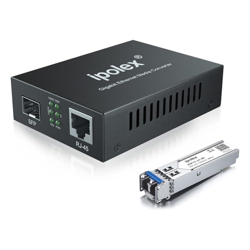 ipolex Gigabit Single-Mode LC Fiber to Ethernet Media Converter, with A SFP ZX Module, 1310nm, SMF, up to 80-KM, 1.25G Fiber to Copper Media Converter, 1000Base-ZX to 101001000Base-TX