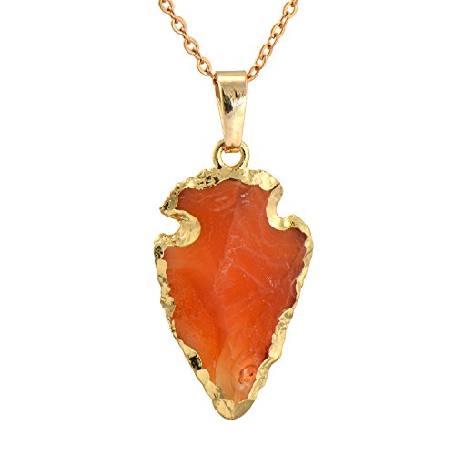 Paialco Natural Orange Agate Gemstone Rock Healing Crystal Arrow Shape Pendant Necklace
