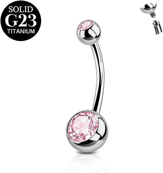 Titanium belly button bars silver 6mm 8mm 10mm 12mm 14mm 16mm bar length G23 titanium belly bars for women 1 piece 14G belly button bars solid titanium barbell pink blue CZ navel rings