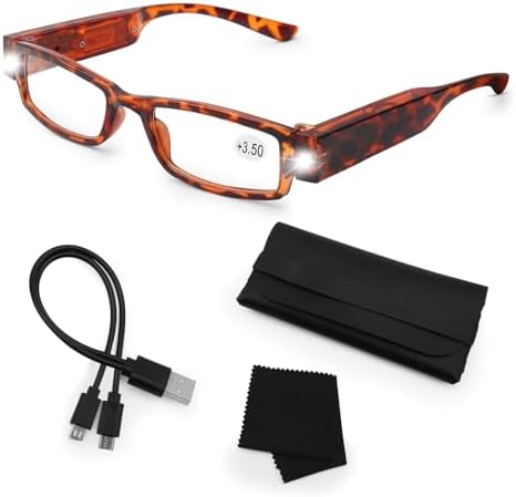 Rechargeable Magnifying Glasses Reading Glasses with Light Bright LED Reader Lighted Magnifying Eyewear for Women Men