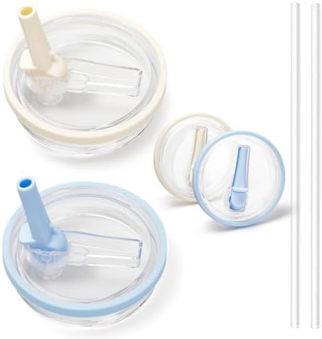 Stanley 2 Pack 40 oz Tumbler Flip Straw Lid Replacement - Leak & Spill Proof, Reusable Tumbler Cover (Blue & White)