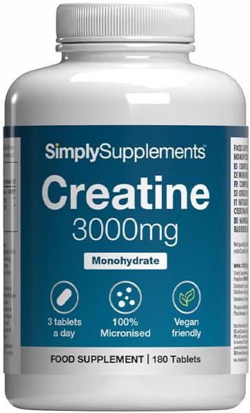 Creatine Monohydrate 3000mg | Support Strength, Muscle Power & Performance | 100% Micronised & Fast Absorbing | Vegan & Vegetarian Friendly | 180 Tablets = 2 Months’ Supply | Made in the UK