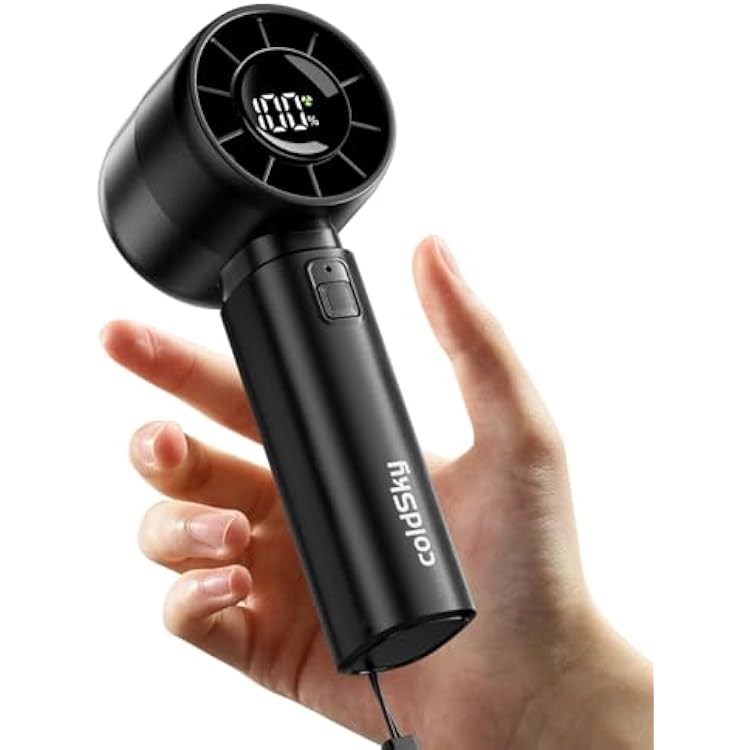 coldSky Portable Handheld Turbo Fan,5 Speeds High Speed Personal Fan With Digital Display,4000mAh Rechargeable Small Fans Max 12Hrs Cooling Fans For Outdoor, Travel Essentials