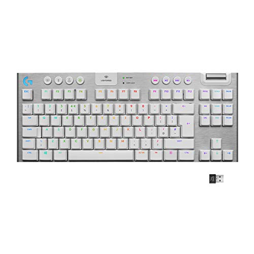 Logitech G915 TKL White Tactile Tenkeyless Lightspeed Wireless RGB Mechanical Gaming Keyboard, Low Profile Switch Options, LIGHTSYNC RGB, Advanced Wireless and Bluetooth Support Renewed