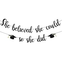 Black Glitter She Believed She Could So She Did Banner Girls 2026 Graduation Banner for Girls College Graduation Party Decorations 2026