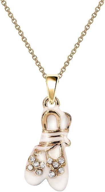NC025 Crystal 3D White Ballet Shoes Charm Pendant Necklace with gold chain