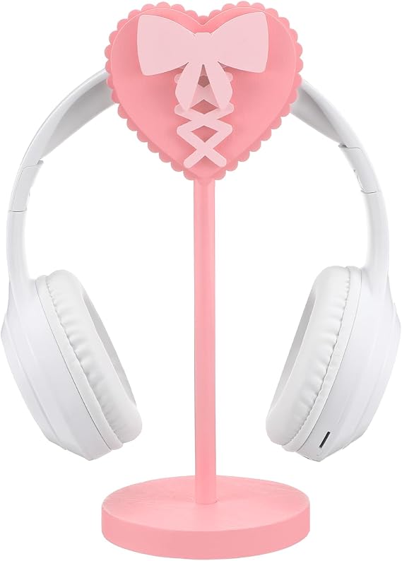 Kingdder Pink Heart Bow Headphone Stand Cute Wood Headphone Stand Holder