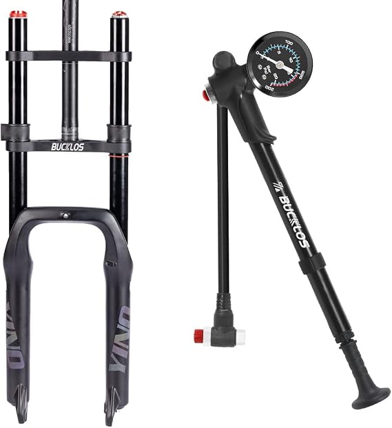 BUCKLOS 20 x 4.0 inch Fat Tire MTB Air Double Crown Suspension Fork & Bike Shock Pump for Front Air Suspension Fork Rear Shocks Bicycle Tire Pump