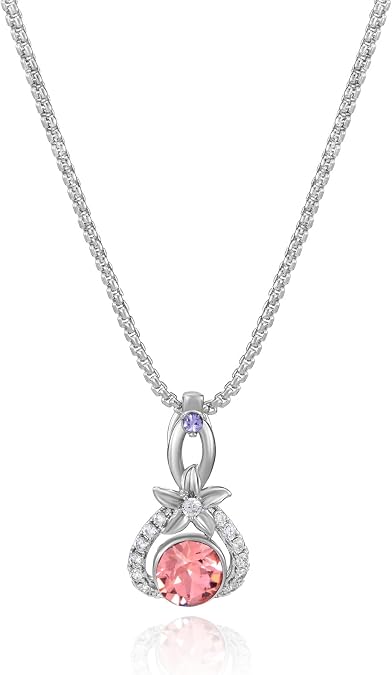 XUPING Crystal Necklace for Women Round Crystal Pendant Necklace Silver Flower Cubic Zirconia Necklace Anniversary Birthday Jewelry Gifts Valentine's Day Gift for Her Wife Mom Lady Daughte
