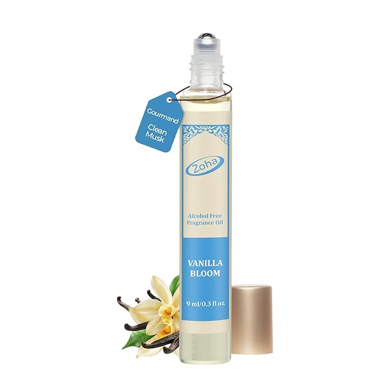 Zoha Vanilla Bloom | Roll on Perfumes for Women & Men | Alcohol-free Vanilla Perfume Oil | Travel Size Long Lasting Fragrance | 9ml Roller