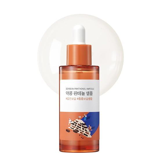 ROUND LAB Soybean Panthenol Ampoule 1.69 Fl Oz, Deep Hydration Serum with Nano Niosome Panthenol, and Ceramides for Skin Barrier Strengthening and Non Sticky Moisture Retention, Korean Skincare
